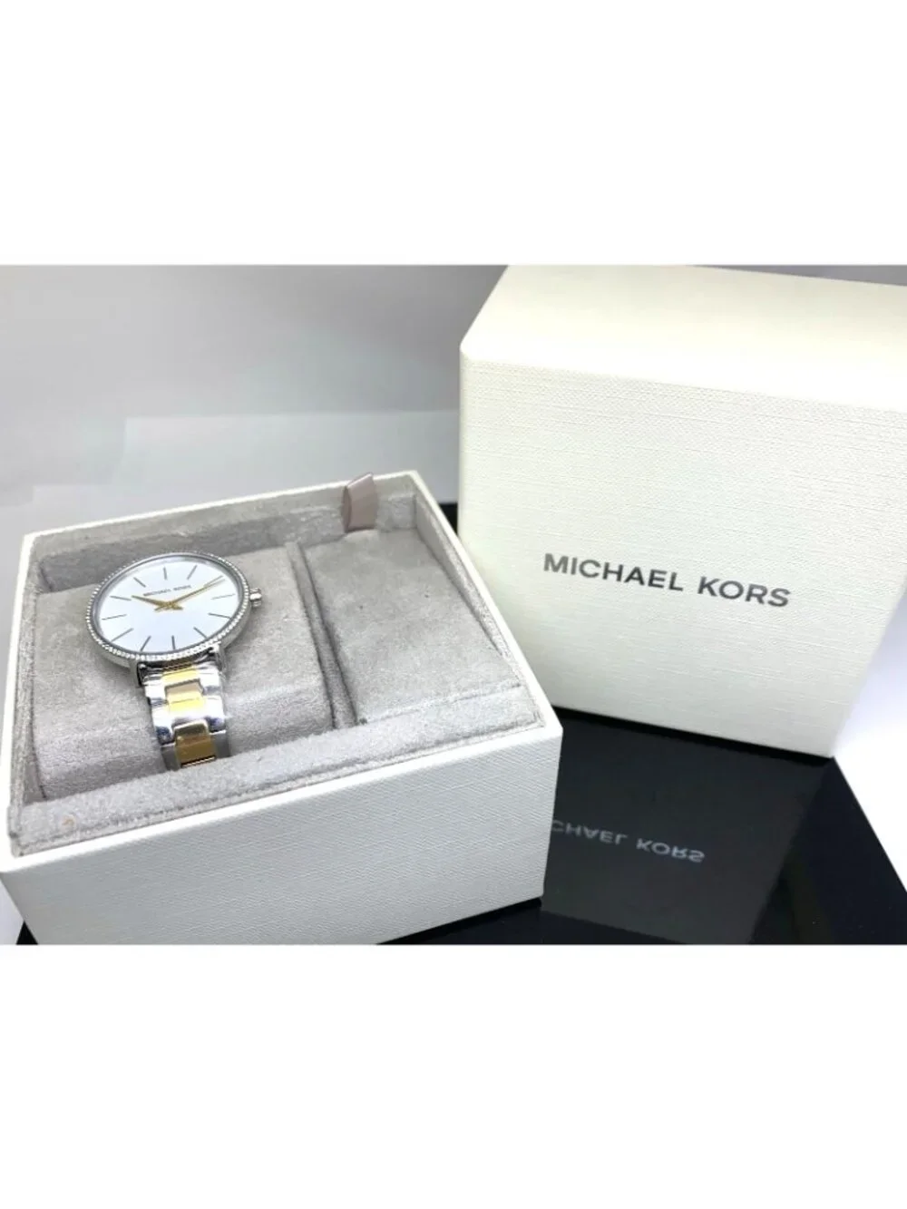 Michael Kors Womens Watch MK1041 Quartz White Dial Two Tone Stainless Steel 32mm